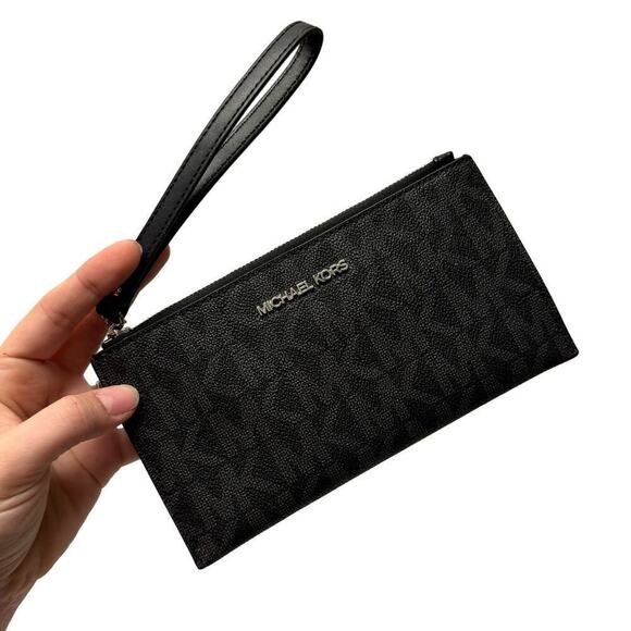 Michael Kors Handbags - Michael Kors Black Logo Zipper Small Clutch Wristlet Purse Designer